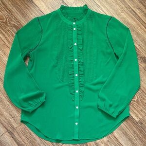 J. Crew Vibrant Green Ruffled Collar Blouse